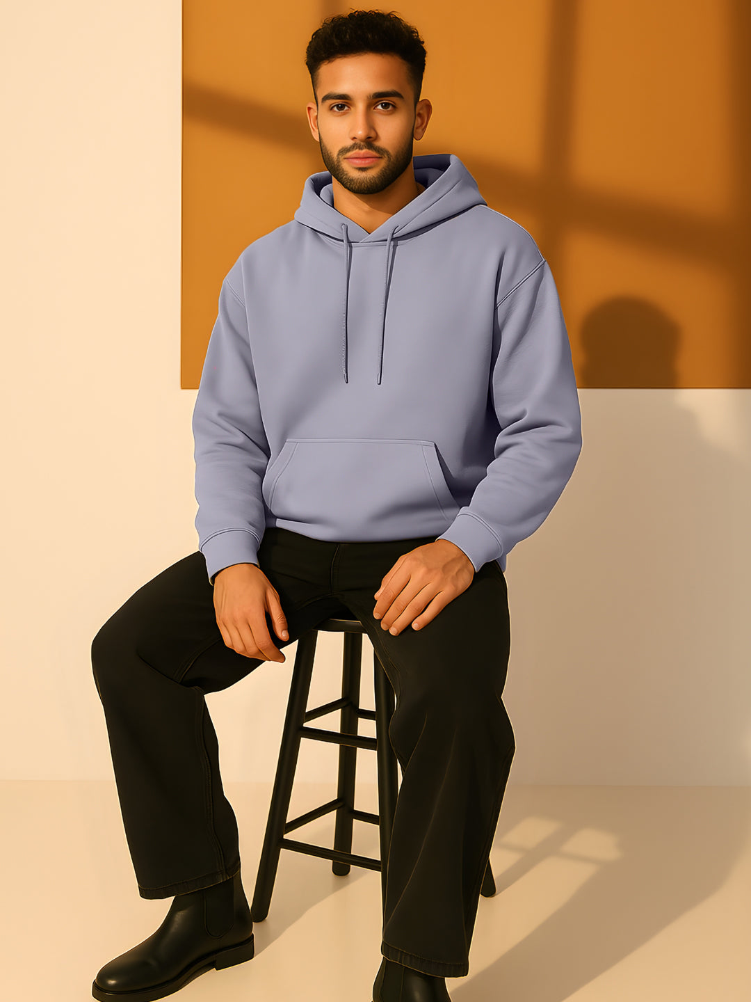 Solid Men Drop Shoulder Premium Terry Hoodie - Ash Grey