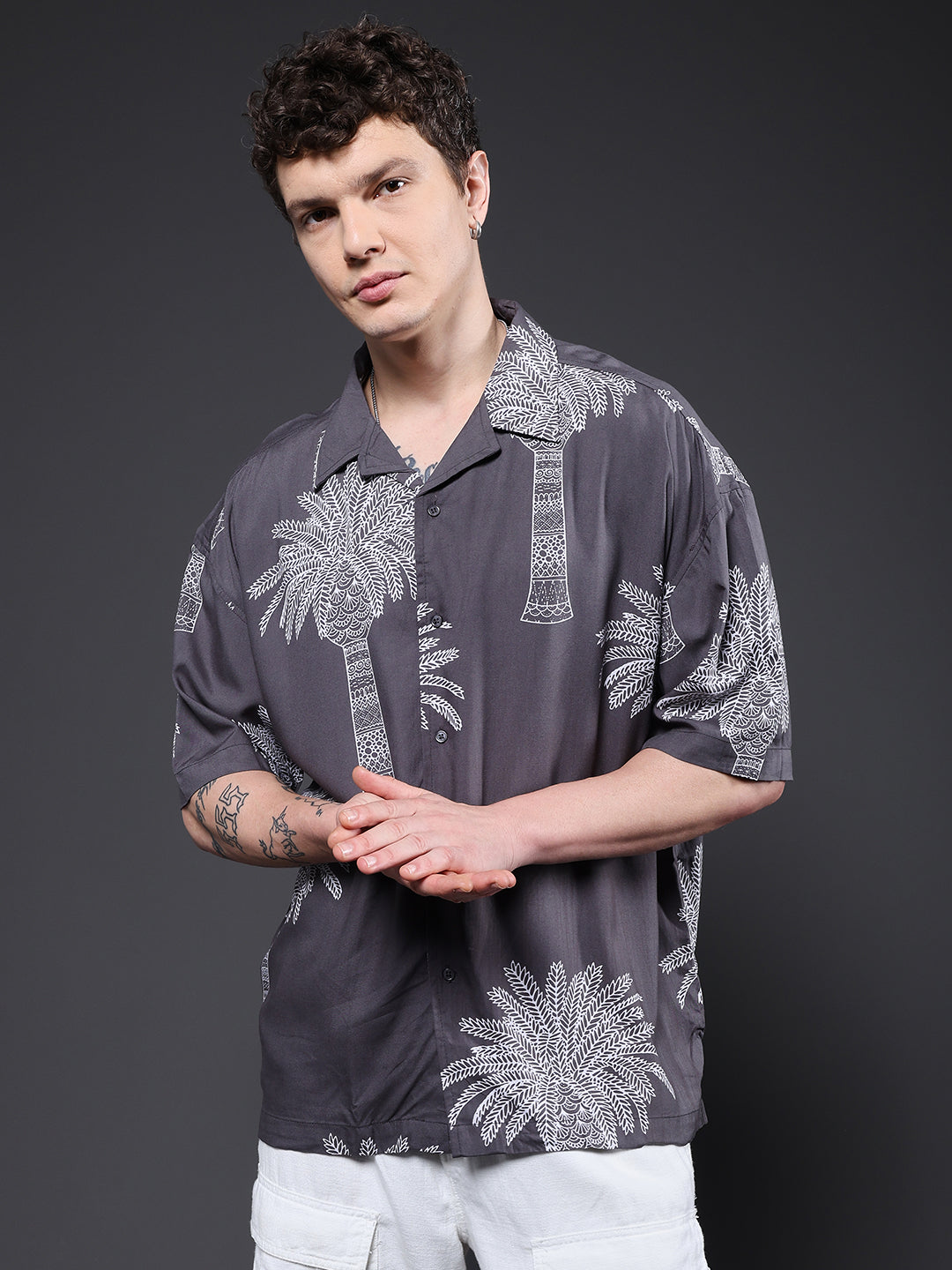 Mens Half Sleeve Casual Shirt  – Dark Grey
