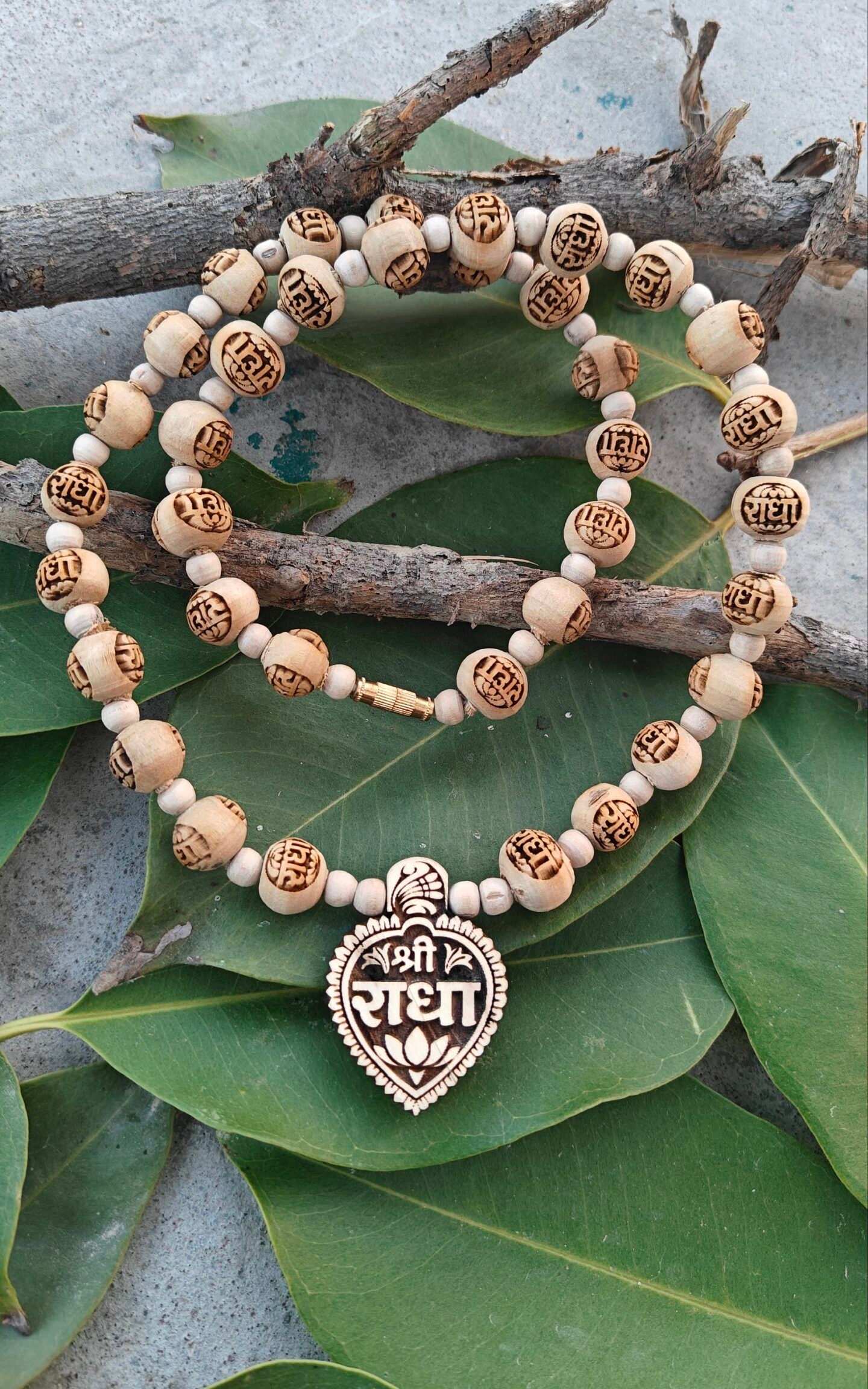 Shree radha heart shape tulsi locket mala with radha tulsi beads - Image 1