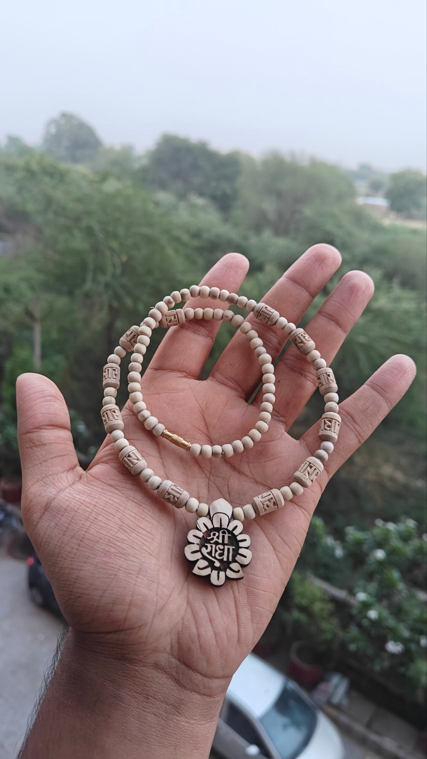 Shree Radha Flower Locket Mala With Radha Naam Beads - Image 1