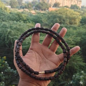 Dark brown Handcrafted Radha name beads tulsi kanthi mala 2 round - Thumbnail Image 2