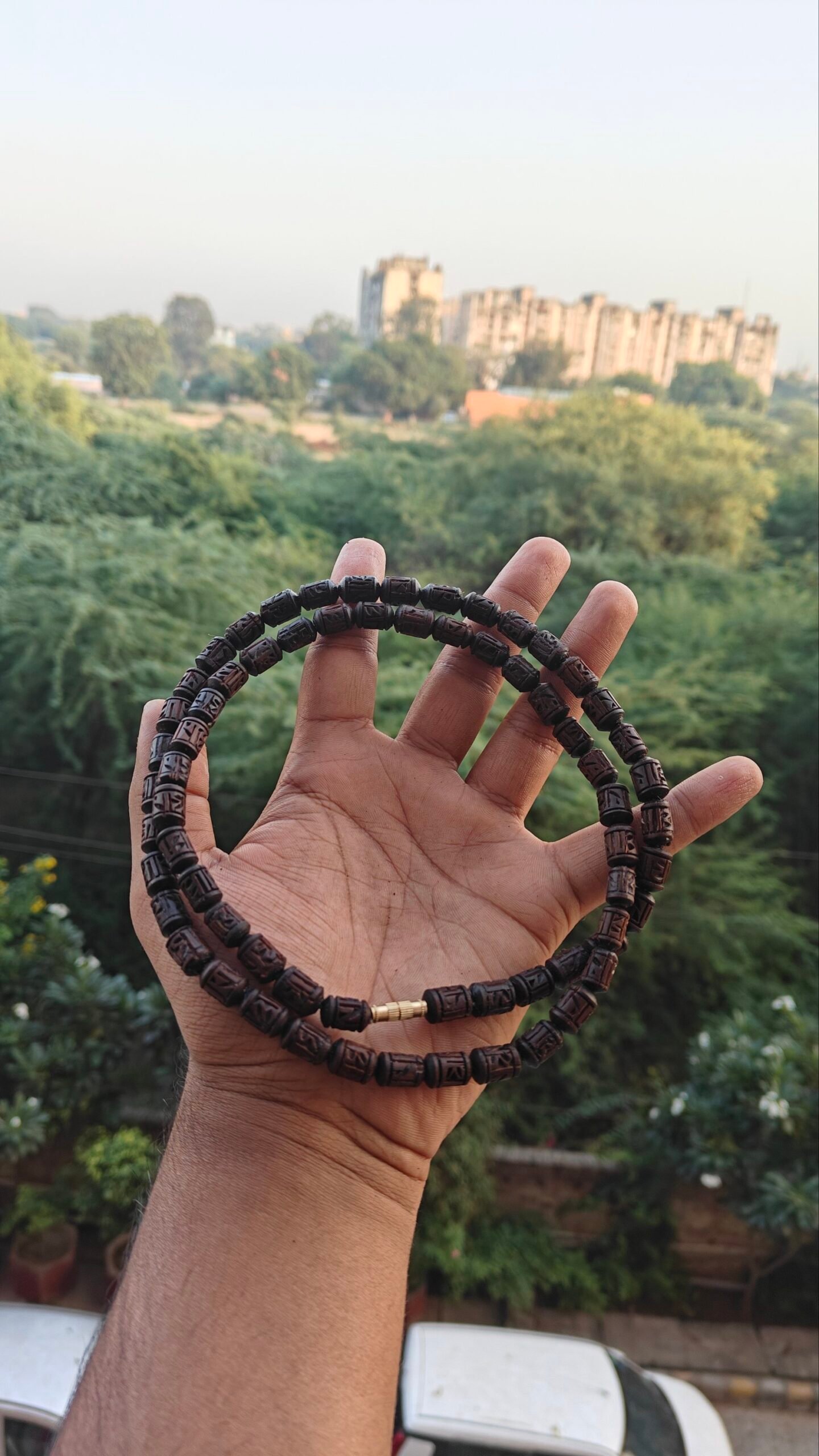 Dark brown Handcrafted Radha name beads tulsi kanthi mala 2 round - Image 2