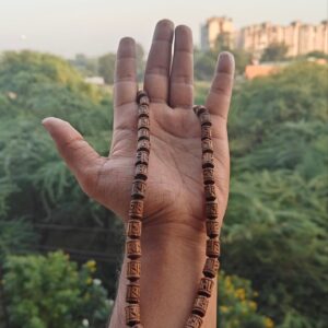 Light brown Handcrafted Radha name beads tulsi kanthi mala 1 round - Thumbnail Image 2