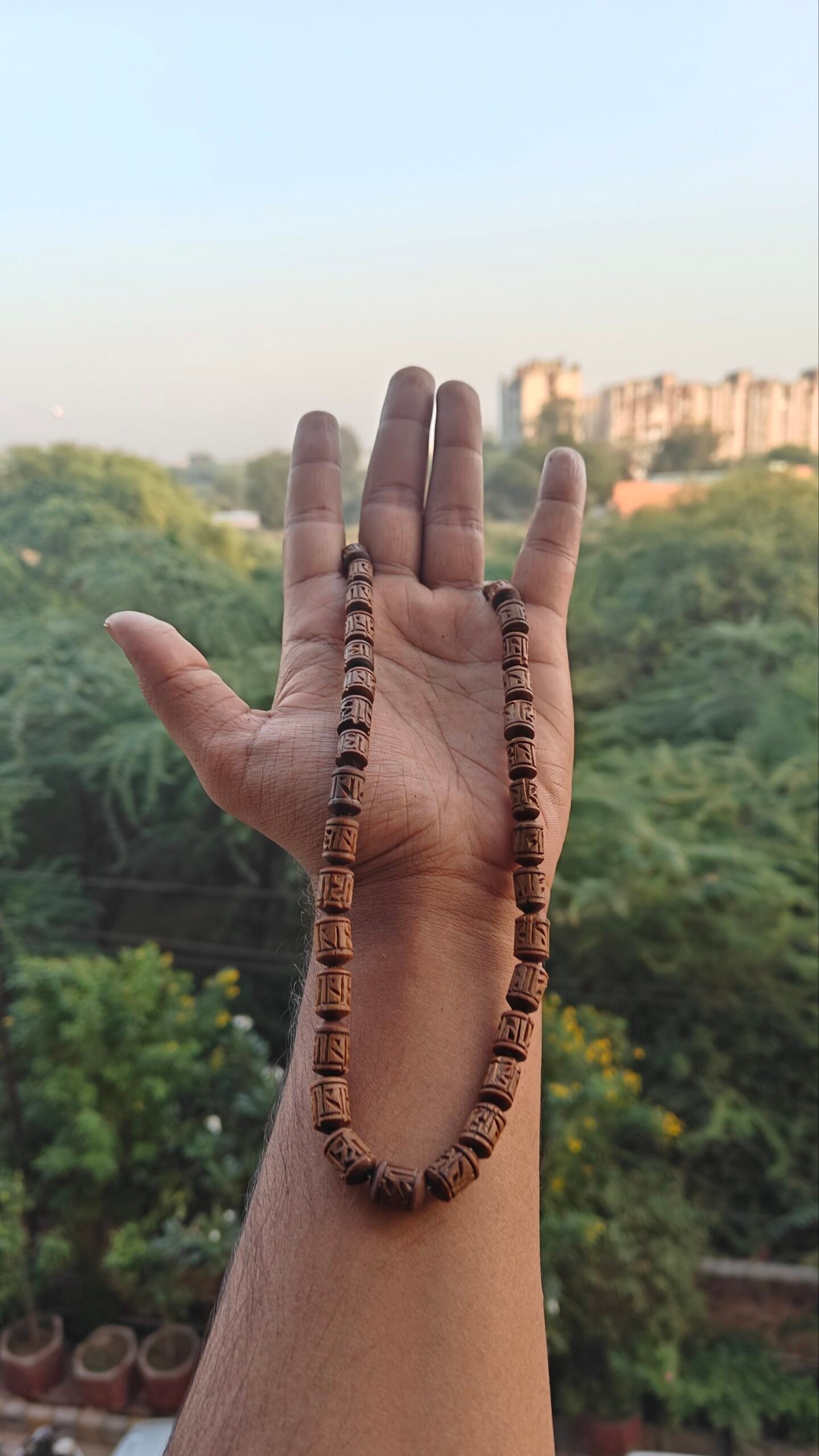 Light brown Handcrafted Radha name beads tulsi kanthi mala 1 round - Image 2