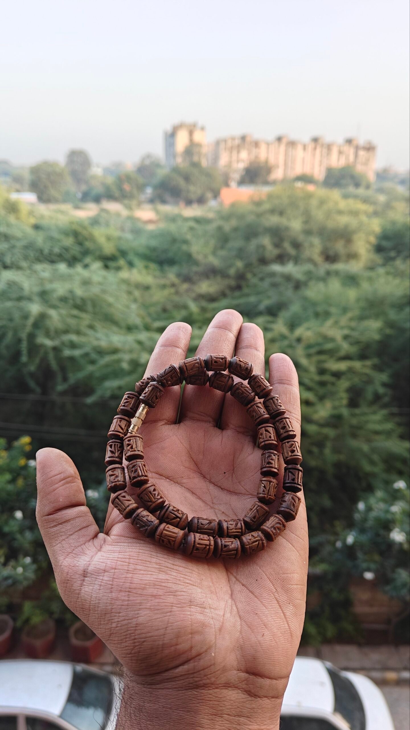 Light brown Handcrafted Radha name beads tulsi kanthi mala 1 round - Image 1