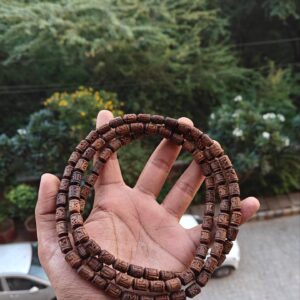 Light brown Handcrafted Radha name beads tulsi kanthi mala 3 round - Thumbnail Image 2