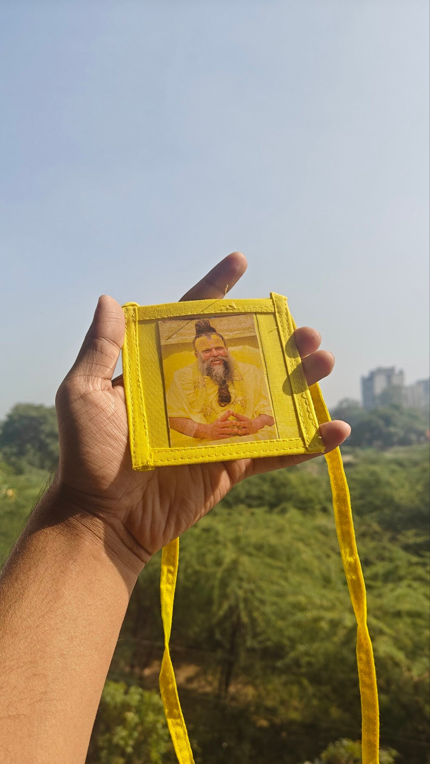 Yellow hanging jholi with chain- Double side photo - Image 1