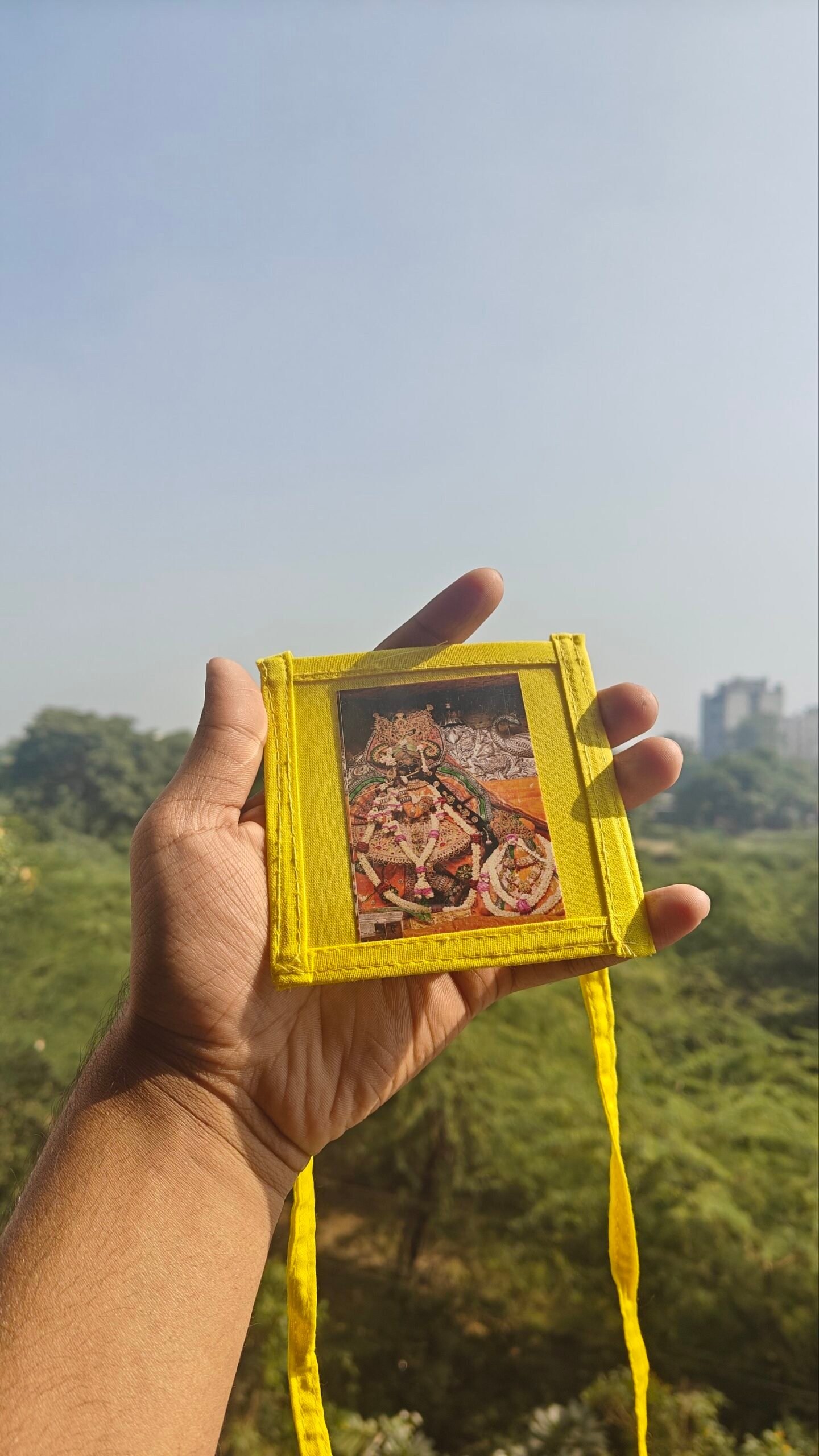 Yellow hanging jholi with chain- Double side photo - Image 2