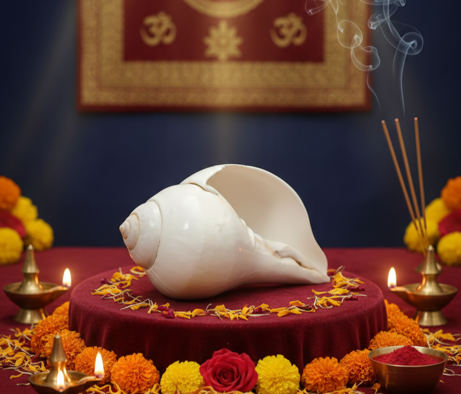 Vamavarti Blowing Shankh (5 Inch) β Natural Left-Turning Conch Shell for Puja, Aarti & Rituals - Image 1