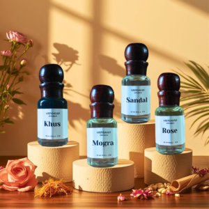 Premium Summer Attar Combo – Sandal, Rose, Khus & Mogra | Alcohol Free Seva Attars