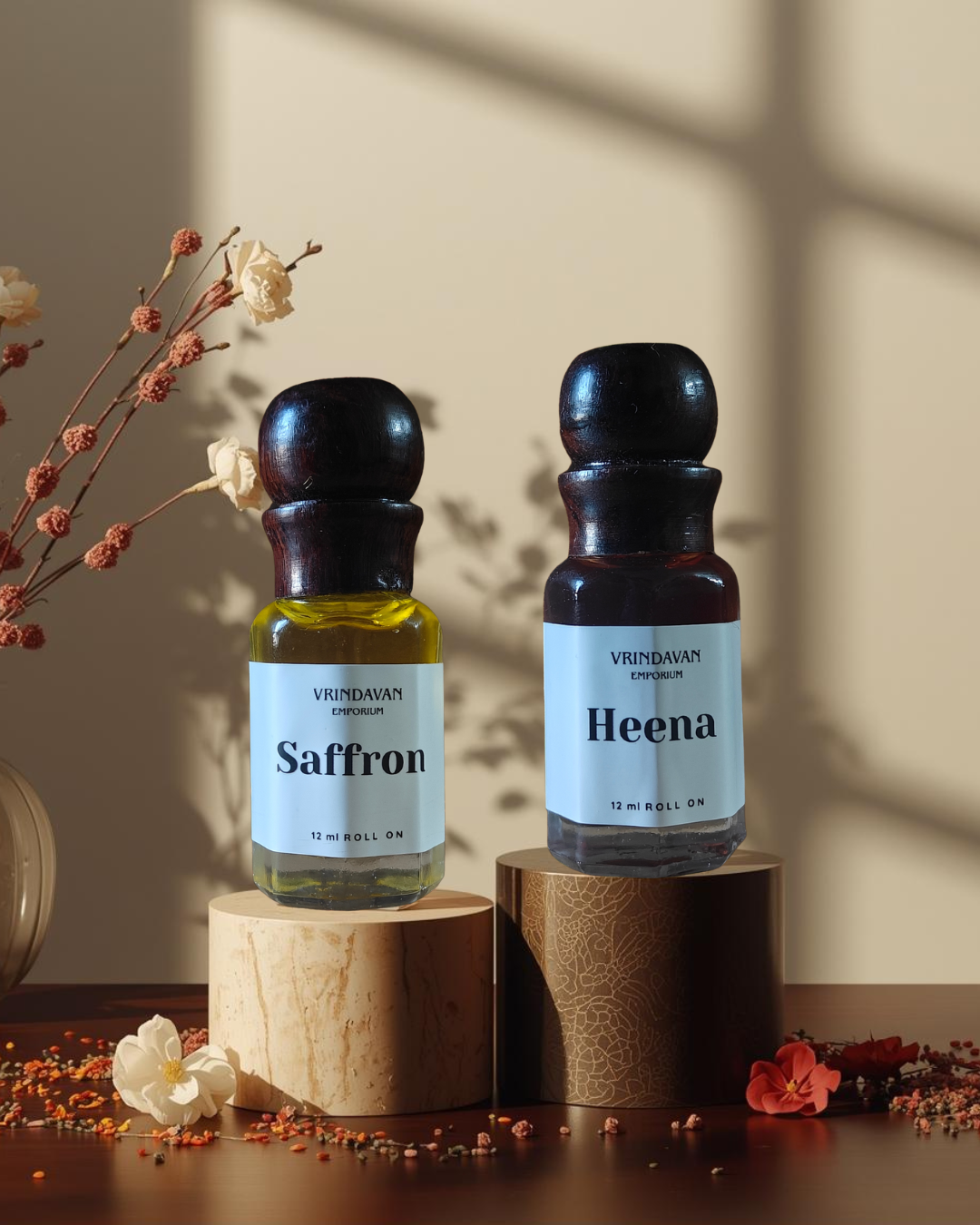 Saffron and Heena Premium Winter Combo Attar – Alcohol Free Long Lasting Seva Attars for Shreeji & Thakurji - Image 1