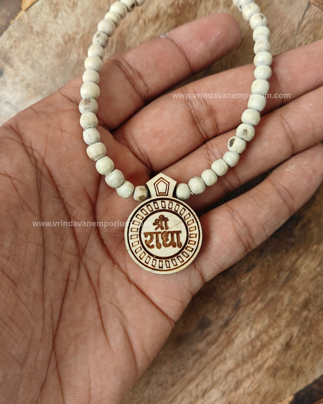 Shree Radha Round Shaped Tulsi Locket Mala - Image 2