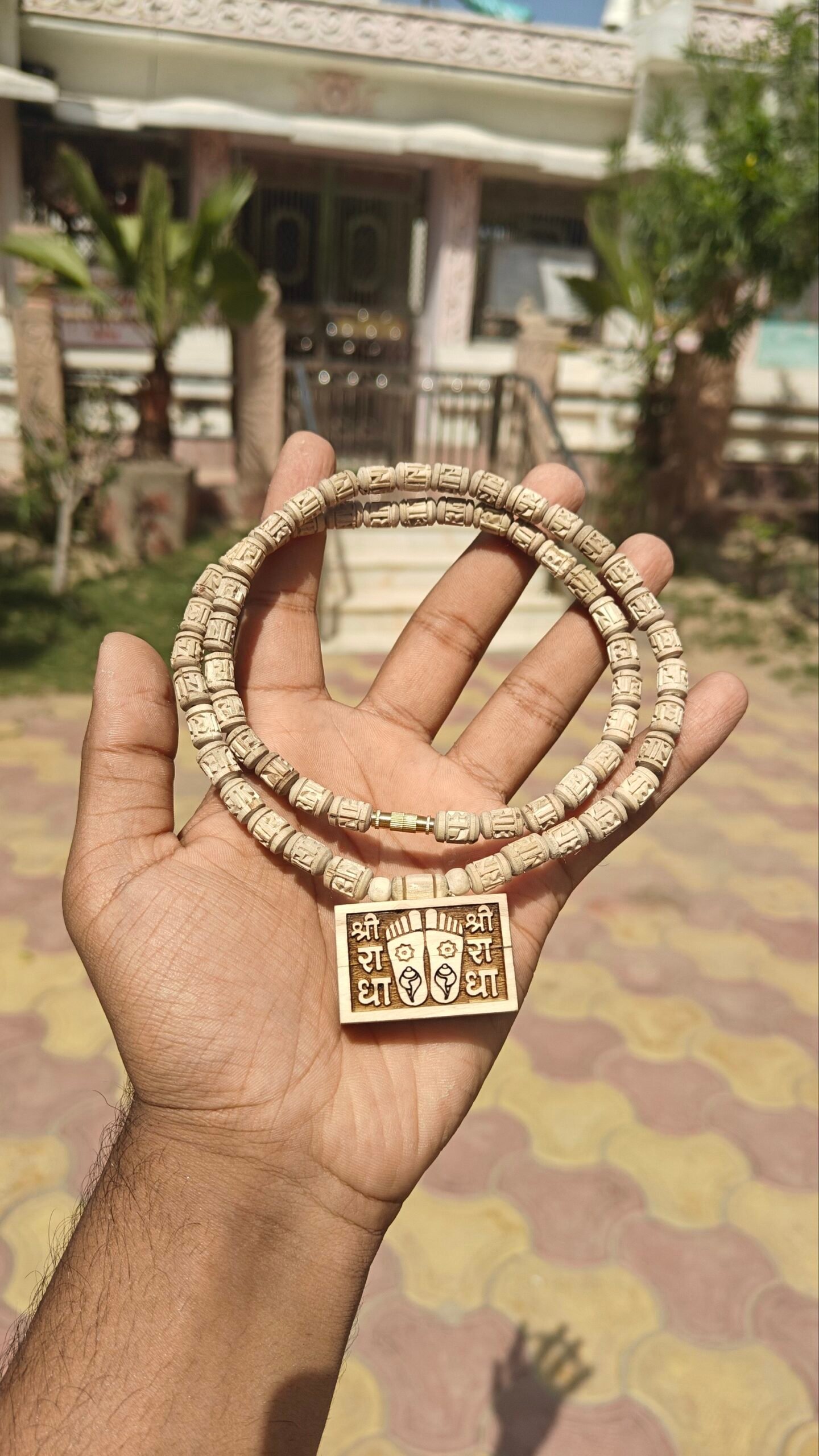 Shree Radha Charan Tulsi bhaktmal mala with Handcrafted Radha tulsi beads - Image 1