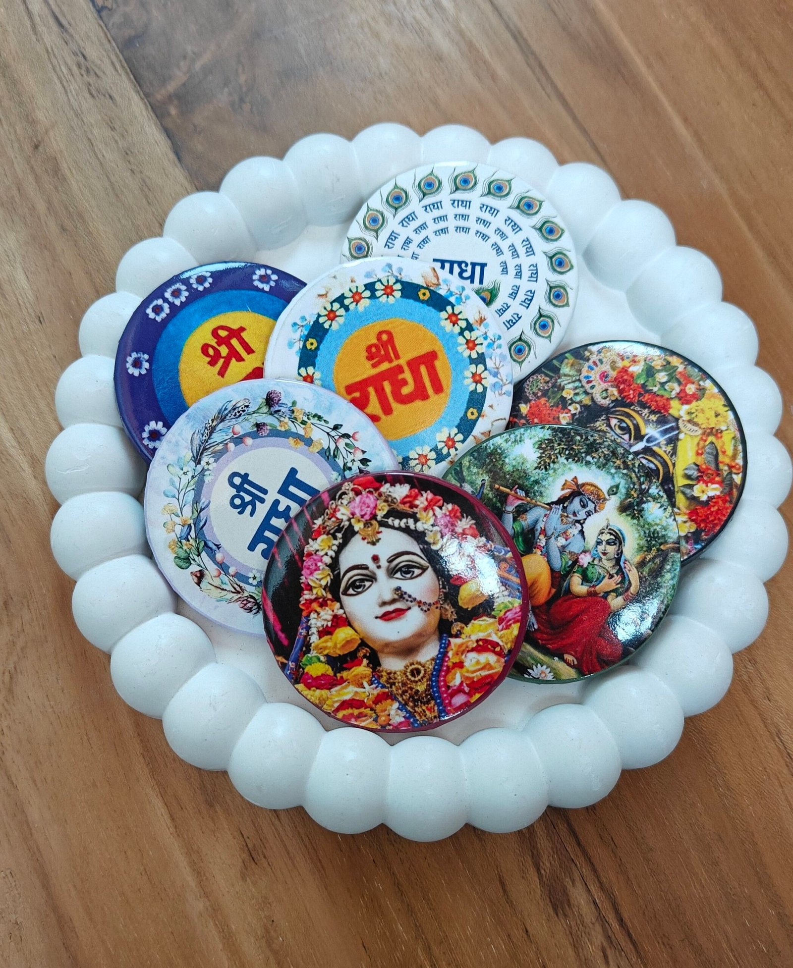 Shree Radha & Radha Krishna Pin Badge Brooch | Devotional Accessories | Vrindavan Emporium (Set of 7) - Image 2