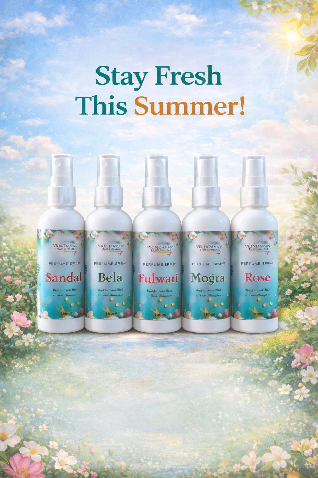Summer Perfume Spray Combo - Mogra, Fulwari, Bela, Rose and Sandal | By Vrindavan Emporium - Image 1