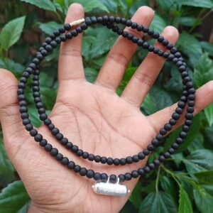 Black Tulsi Kanthi Mala with Silver Kavach filled with Braj Raj