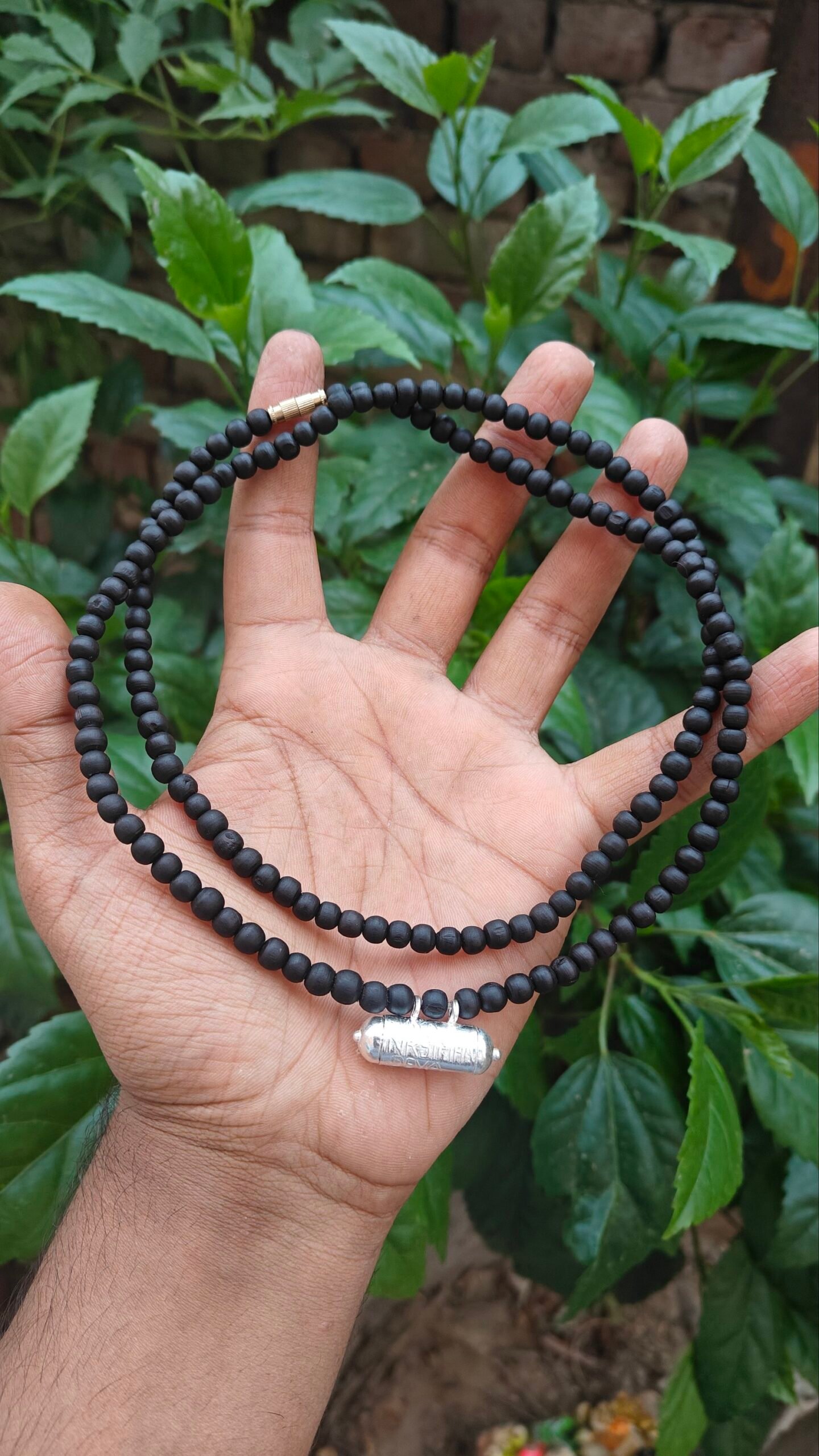 Black Tulsi Kanthi Mala with Silver Kavach filled with Braj Raj - Image 1