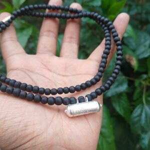 Black Tulsi Kanthi Mala with Silver Kavach filled with Braj Raj - Thumbnail Image 2
