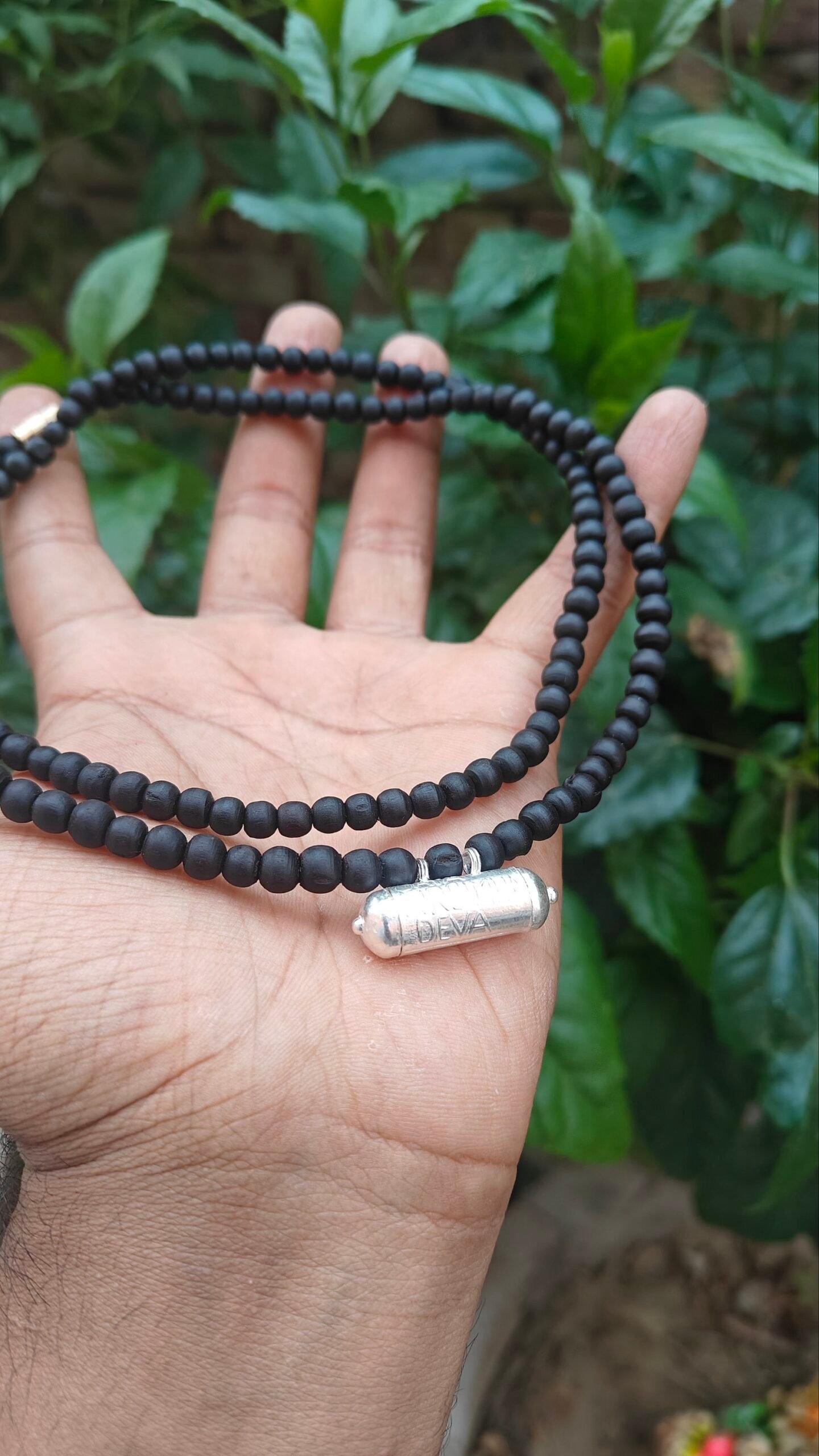 Black Tulsi Kanthi Mala with Silver Kavach filled with Braj Raj - Image 2