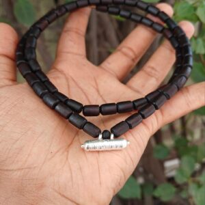 Silver Kavach with Black Long Beads Tulsi Mala 2 round - Thumbnail Image 2