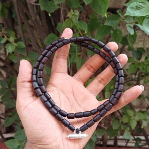 Silver Kavach with Black Long Beads Tulsi Mala 2 round