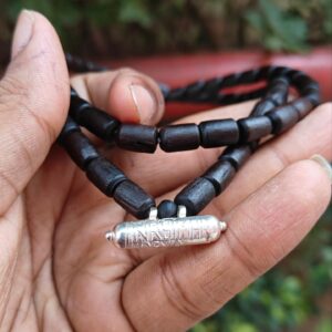 Silver Kavach with Black Long Beads Tulsi Mala 2 round - Thumbnail Image 3