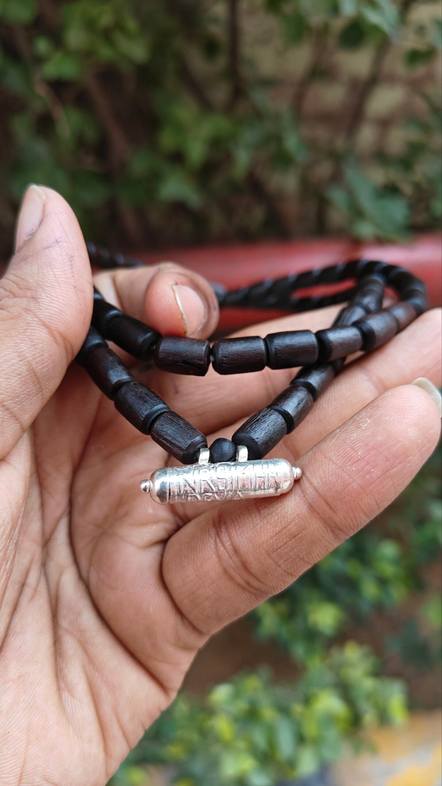 Silver Kavach with Black Long Beads Tulsi Mala 2 round - Image 3