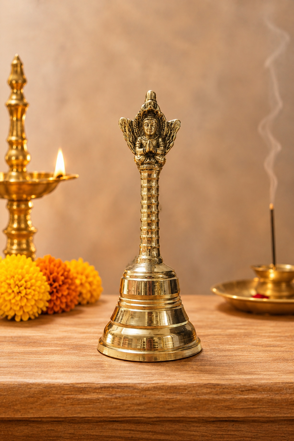Pure Brass Pooja Bell with Garuda | Hindu Temple Bell for Pooja & Aarti (5.5 inch height) - Image 1