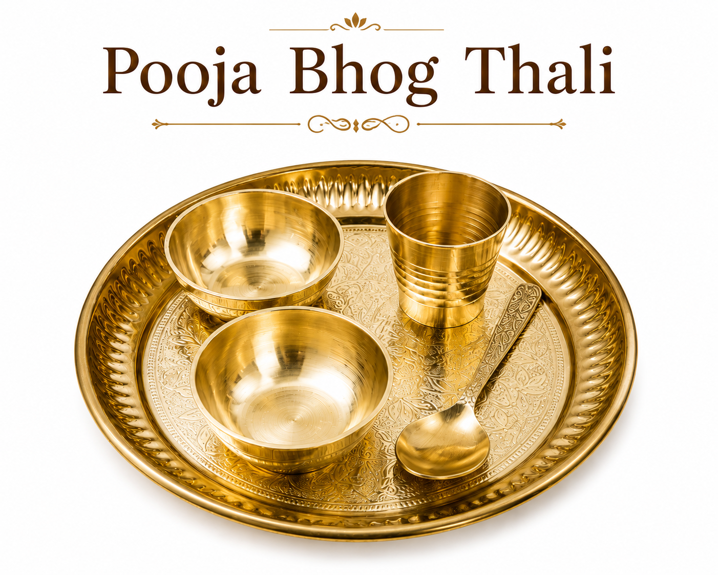 Small Pooja Bhog Thali Set | 6 Inch Pure Brass Pooja Thali with 2 Bowls, Glass & Spoon |