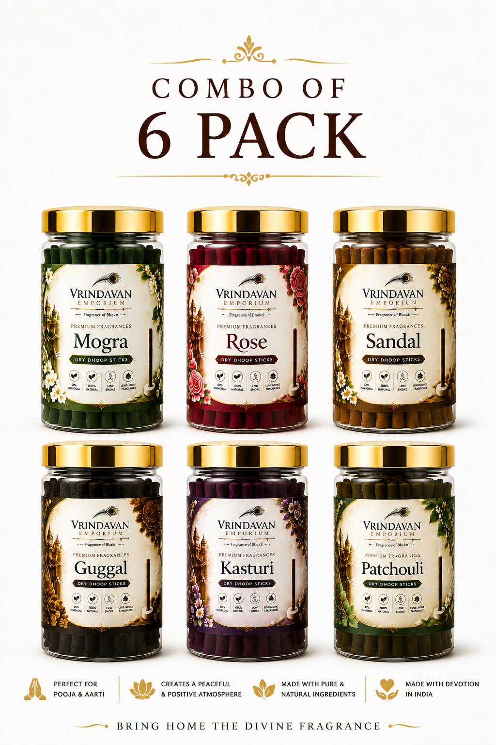 Premium Dry Dhoop Sticks Combo – 6 Fragrances