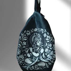 Krishna with flute black japa bag - Thumbnail Image 3