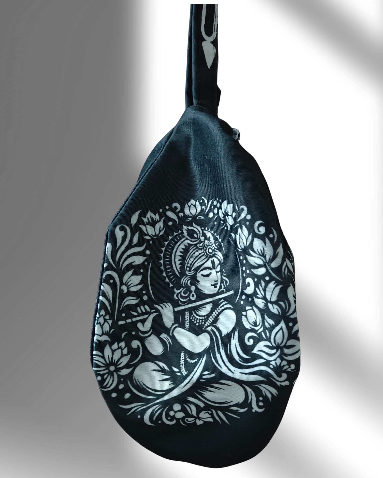 Krishna with flute black japa bag - Image 3
