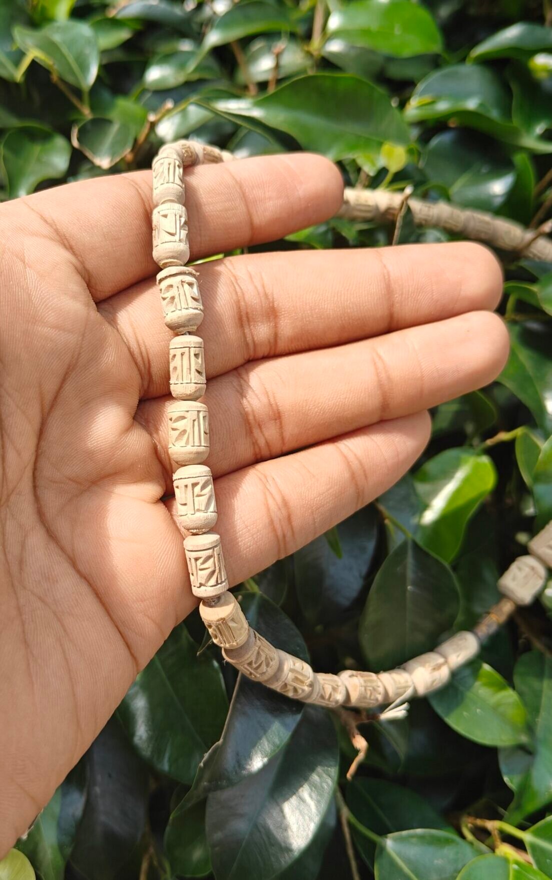 Radha Naam Carved Tulsi Kanthi Mala - Image 2